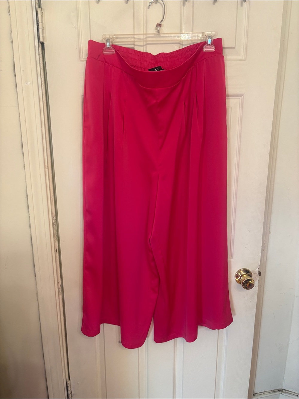 Wide-Leg Midi Skirt in Vibrant Pink with Elastic Waist